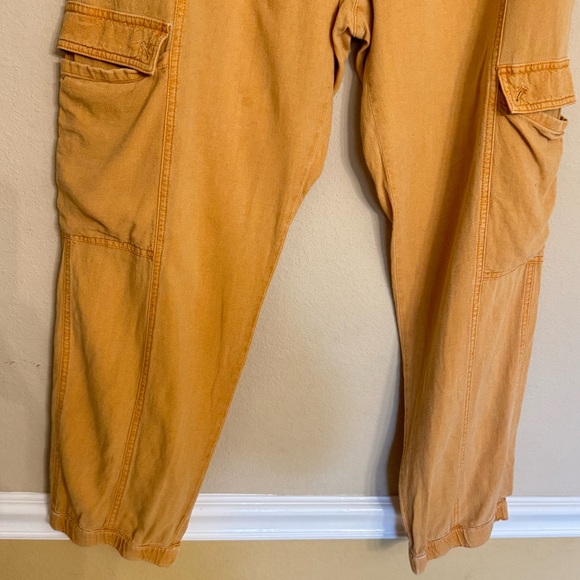 by Anthropologie Linen Utility Cargo Pants Size 14 Pockets Mustard Yellow - Picture 5 of 13